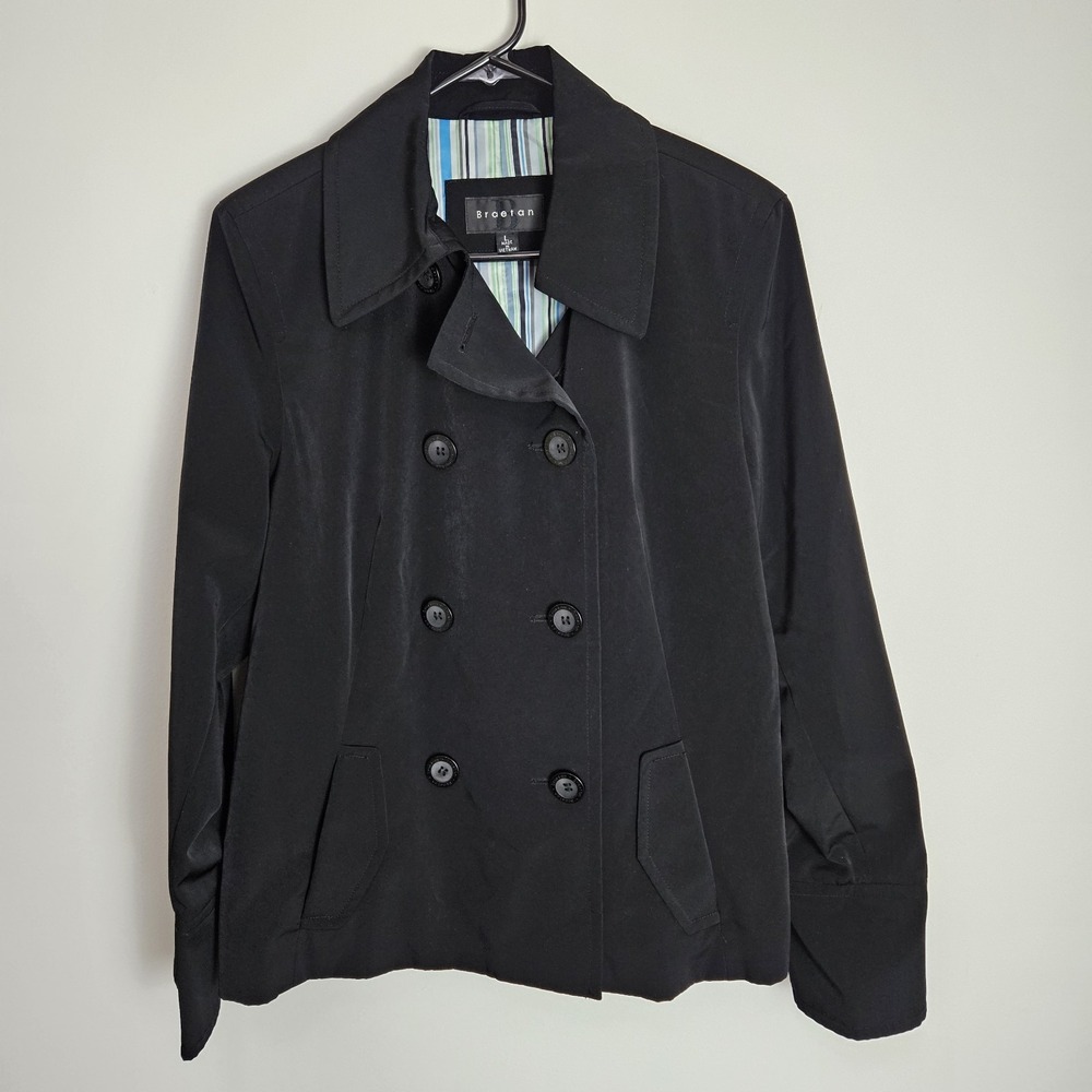 Braetan Women's Size Large Lightweight Double Breasted Lined Rain Coat Black